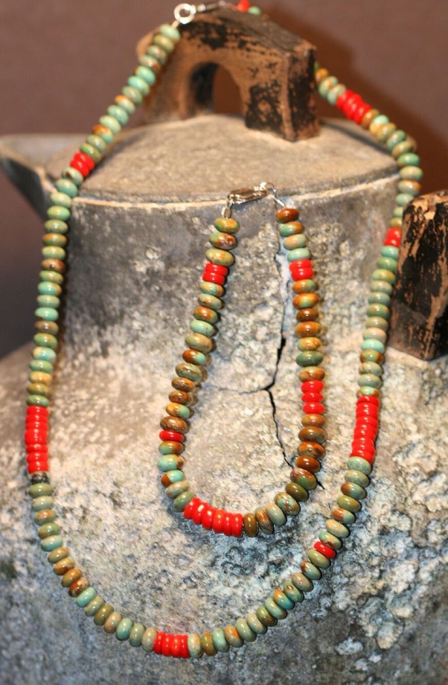 Red Coral and Turquoise Beaded Necklace